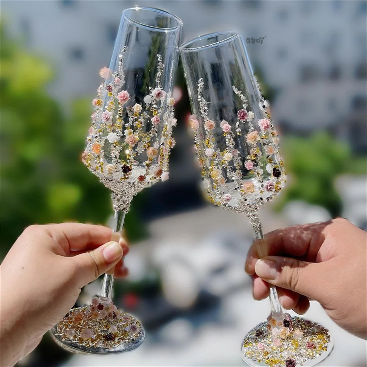 Creative light luxury homemade wedding toast glass DIY material package champagne glass a pair of engagement decoration gift gir