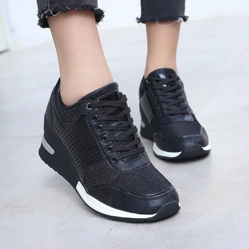 Height Increasing Women's Vulcanized Shoes Light Breathable  Walking Shoes Platform Shoes for Women Wedge Sneakers Handmade