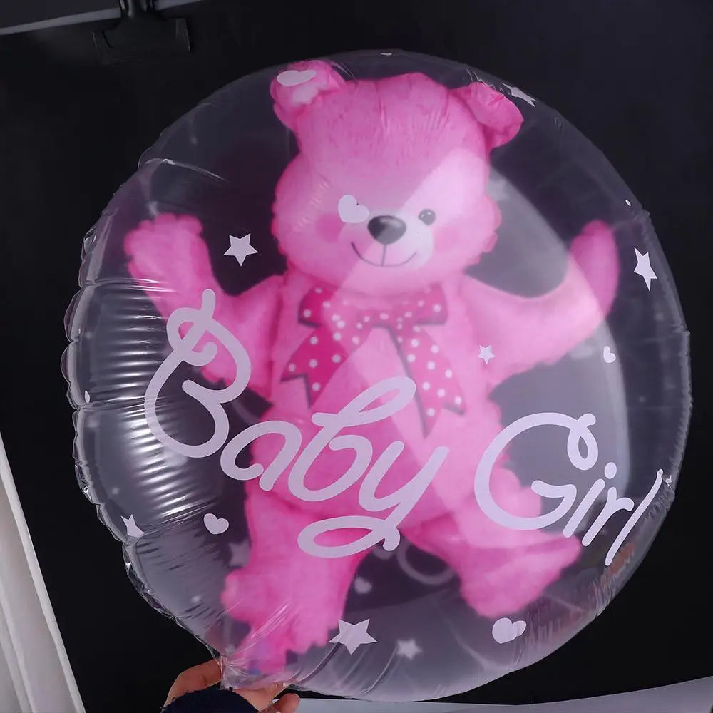 Decoration  Birthday Transparent Double Bubble Foil Blue Pink Bear Balloons Party Supplies Globos