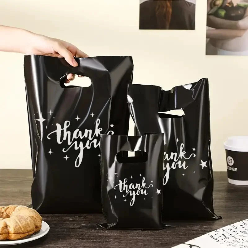12/30/60/100 pieces durable plastic bag with handle-small business, retail store, boutique, gift, shopping promotion party