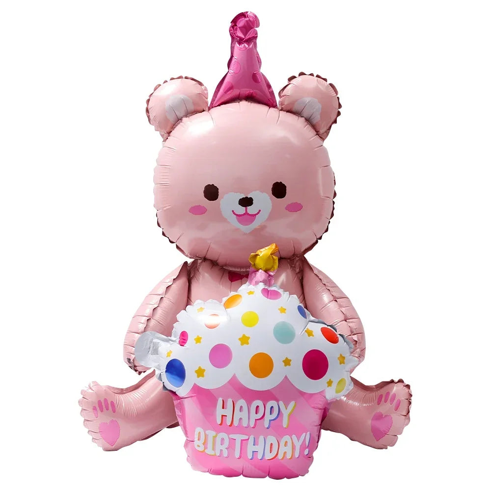 3-Layer Large Cake Balloons  Birthday Cartoon Bear Cake Foil Balloons for Kids Birthday Party Decoration Props Balloon Toys