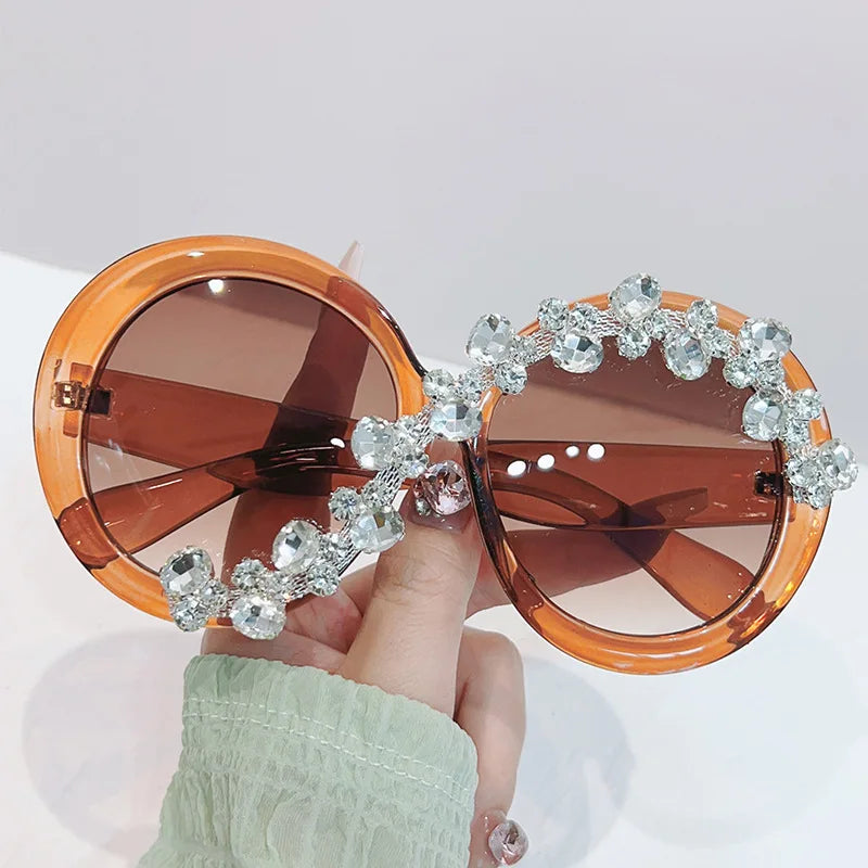 Oversized Round Crystal Women‘s Sunglasses Women Luxury Diamond Shades Lunette De Soleil Femme Googles Big Sunglasses Women