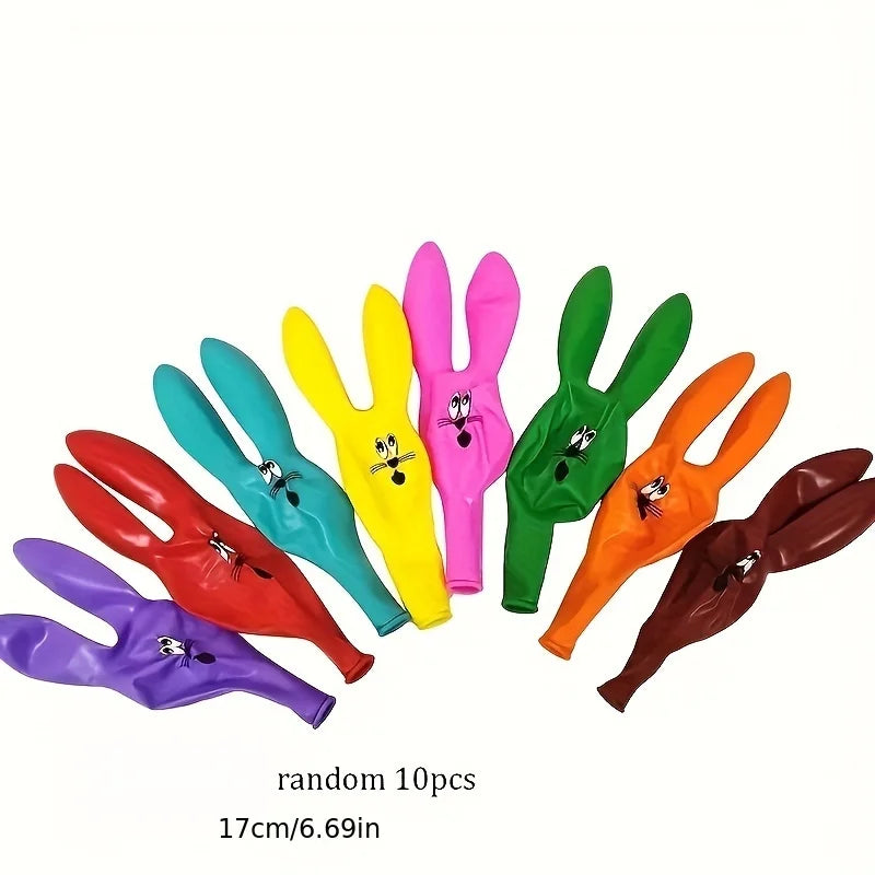 10pcs Cute Bunny Head Balloons - Mixed Color Latex, Perfect for Easter and Festive Decorations with Long Ears Design, Decorative