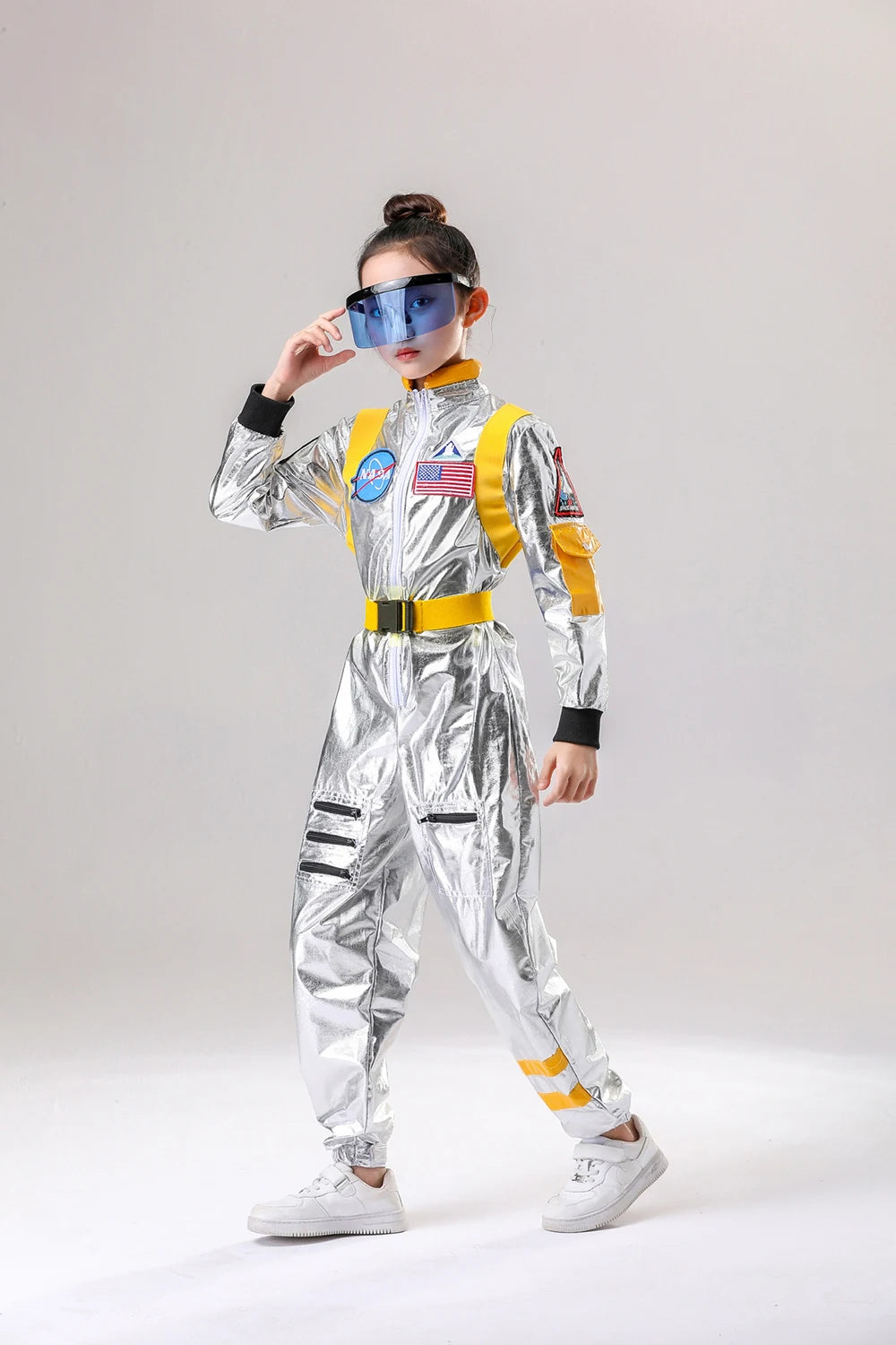 Astronaut Costume Kids Astronaut Silver Jumpsuit Space Themed Party Dress Up Boys Girls Spaceman Cosplay Children Space Suit