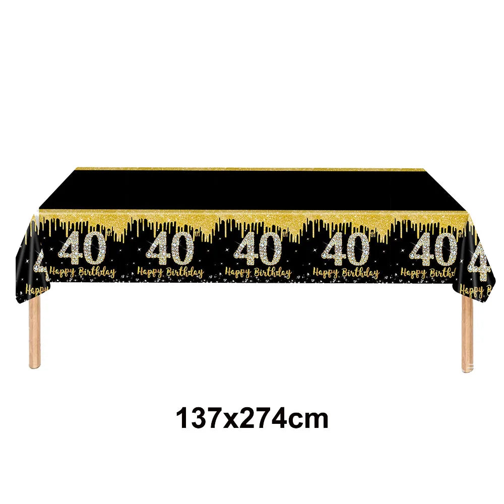 1/3/5packs 40th 50th 60th Birthday Plastic Tablecloth Black Gold Happy 40th/50th/60th Anniversary Party Decors for Men Women