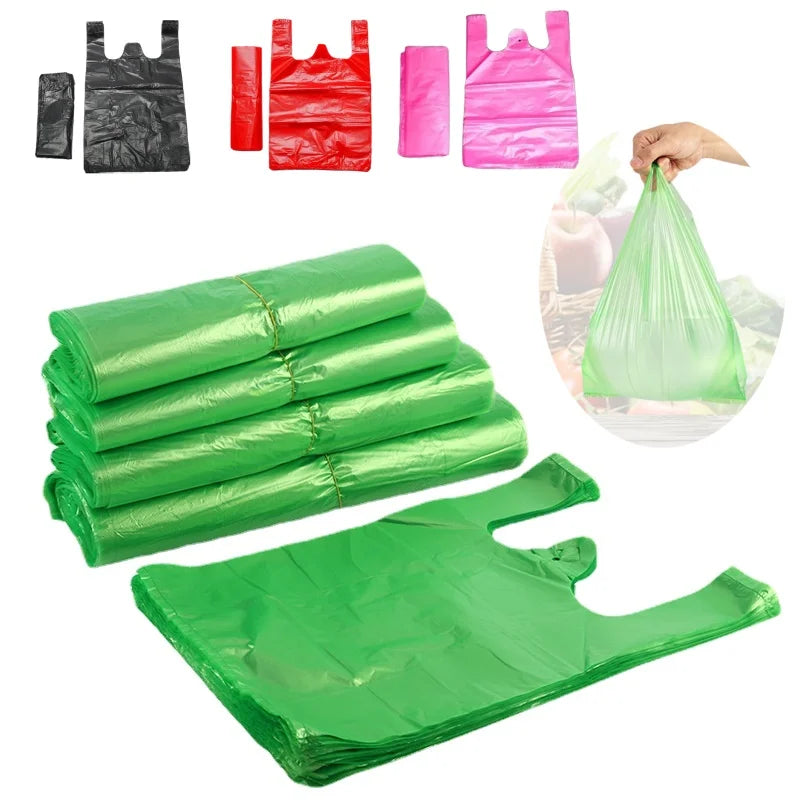 4 Colors Vest Plastic Bag Retail Supermarket Grocery Shopping Bag Takeaway Packing Bag Kitchen Clean Garbage Bag for 100pcs
