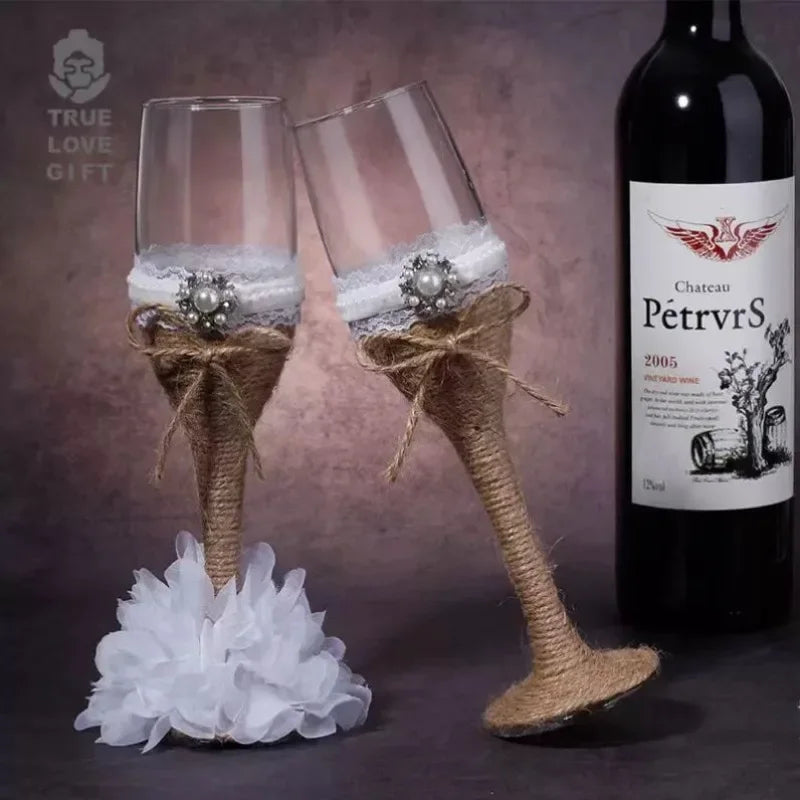 A Pair Exquisite Flute Cup Celebration Romantic Wedding Champagne Cup Lovers Glass Cup Special Gift Suitable for Wedding Party