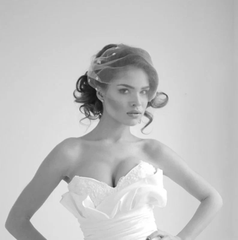 Black Birdcage Veil Blusher Veil Elegant Headband Veil White Beaded Flower Comb Wedding Party Hair Accessories Fascinators 2022