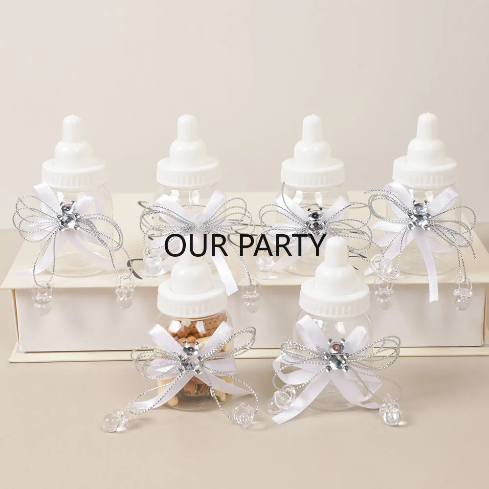 6/12Pcs Plastic Feeding Bottle Bear Candy Box with Bow Baby Shower Gift Packing Box for Kids Birthday Gender Reveal Party Decor