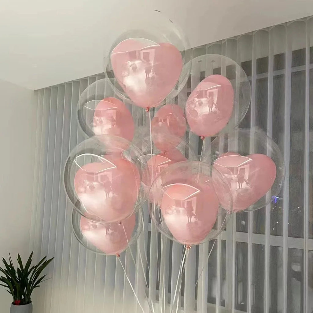 Transparent Bobo Balloons with Pink Blue Heart Latex Balloon Birthday Party Wedding Valentine's Day Gifts Home Decorations 20Pcs