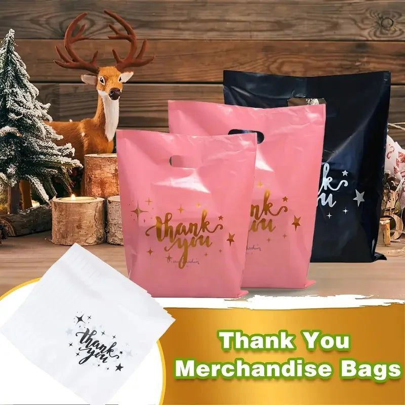 12/30/60/100 pieces durable plastic bag with handle-small business, retail store, boutique, gift, shopping promotion party