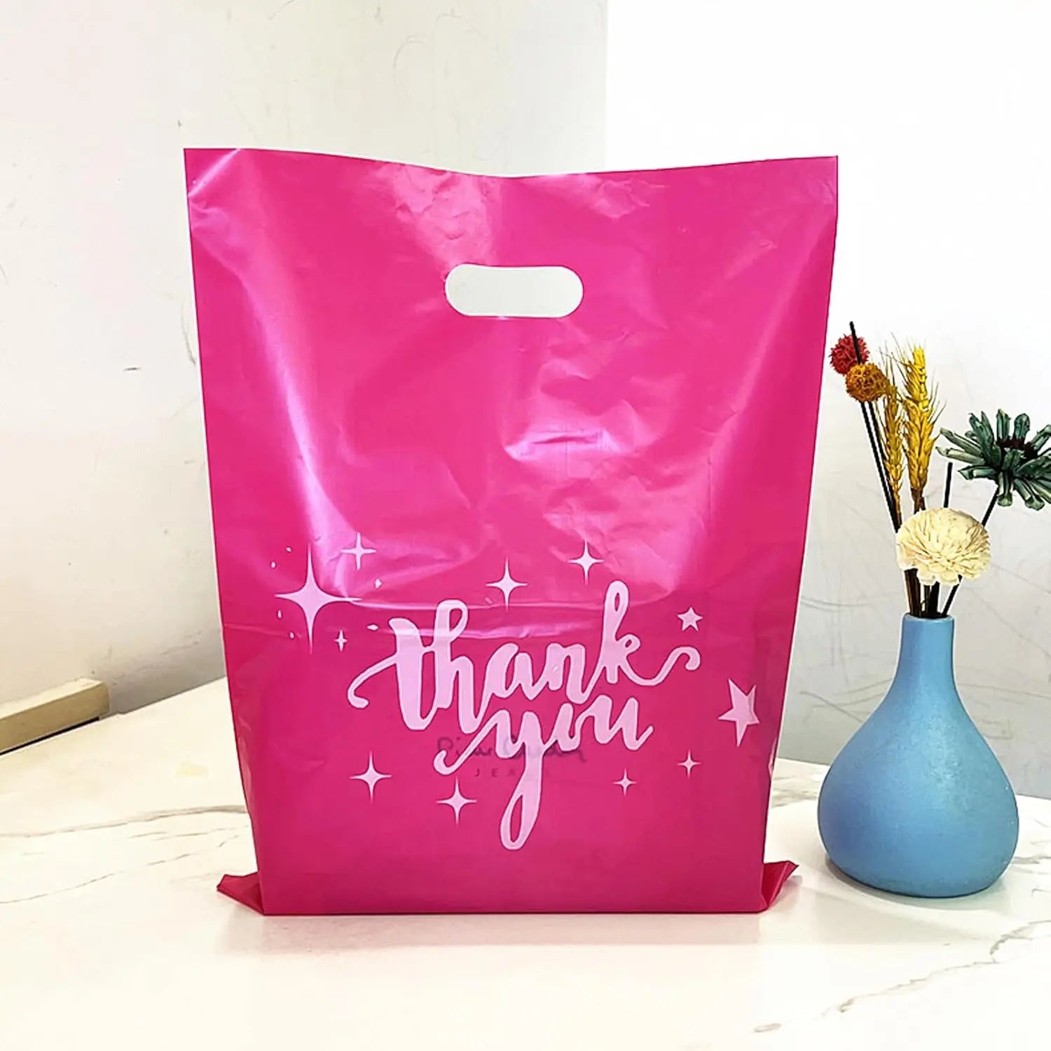 12/30/60/100 pieces durable plastic bag with handle-small business, retail store, boutique, gift, shopping promotion party