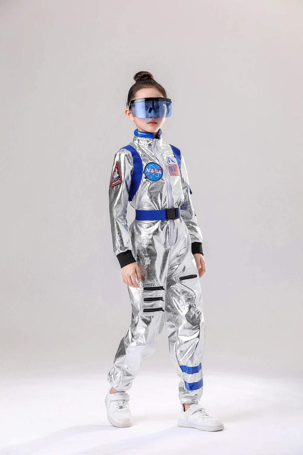 Astronaut Costume Kids Astronaut Silver Jumpsuit Space Themed Party Dress Up Boys Girls Spaceman Cosplay Children Space Suit
