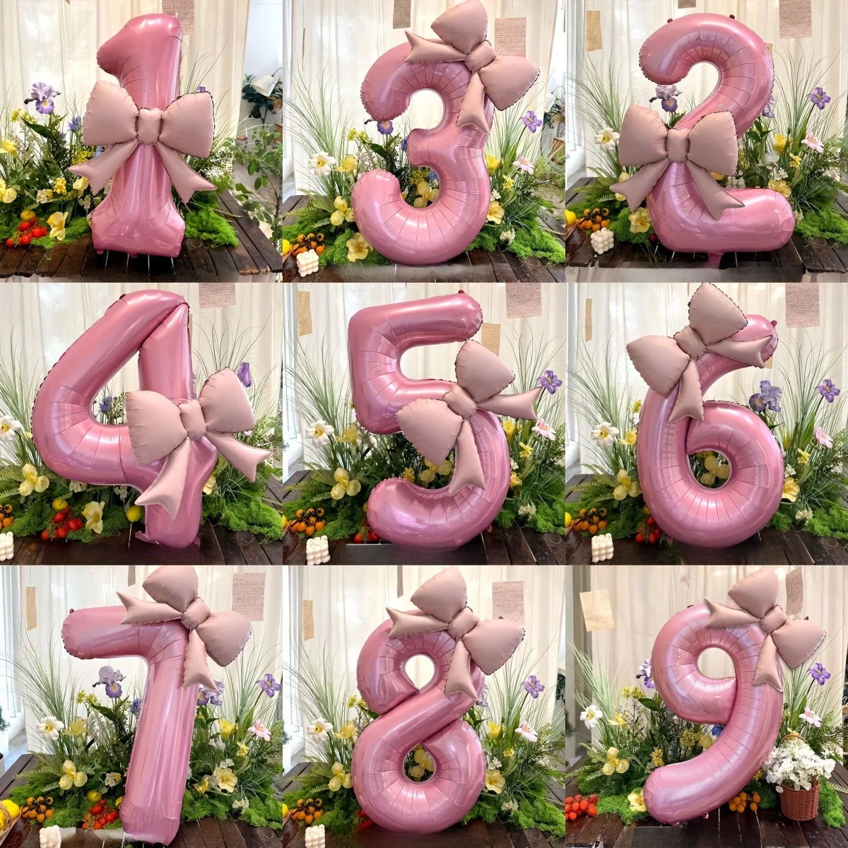 2pcs Large Pink Number-Shaped Foil Balloons with Matte Bow Decorations for Birthday Party, Outdoor Event, Anniversary
