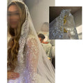 Full crystal pearl lace veil bridal cathedral luxury new wedding accessories white veil With metal hair comb  custom made veil