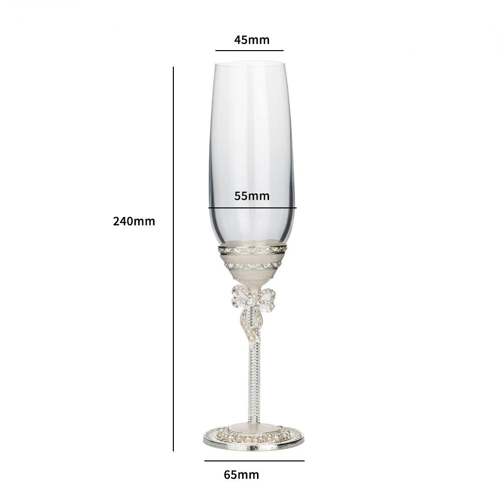 Gift Wedding Toasting Champagne Flutes for Bride and Groom Engagement Couple Crystal Glasses Studded with Shining Pearls Diamond