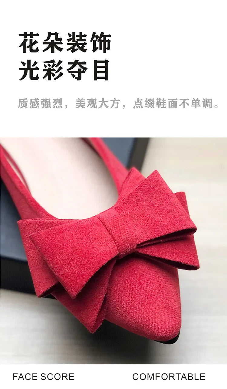 Women Flats with Big Bowknot Red Wedding Shoes Flat Heel Butterfly-knot Soft Sole Small Size 33 34 large size 43 Rose Red Flats