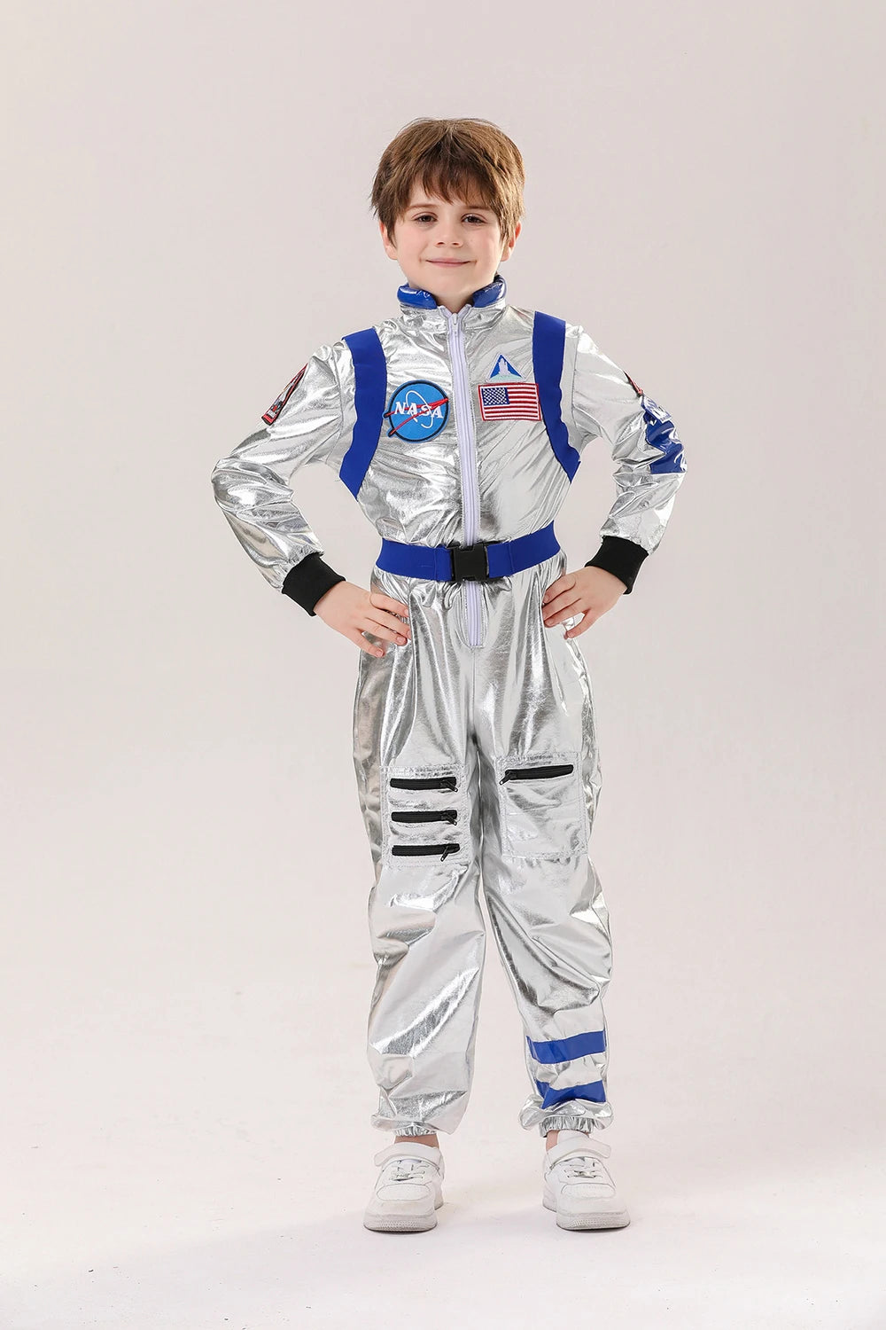 Astronaut Costume Kids Astronaut Silver Jumpsuit Space Themed Party Dress Up Boys Girls Spaceman Cosplay Children Space Suit