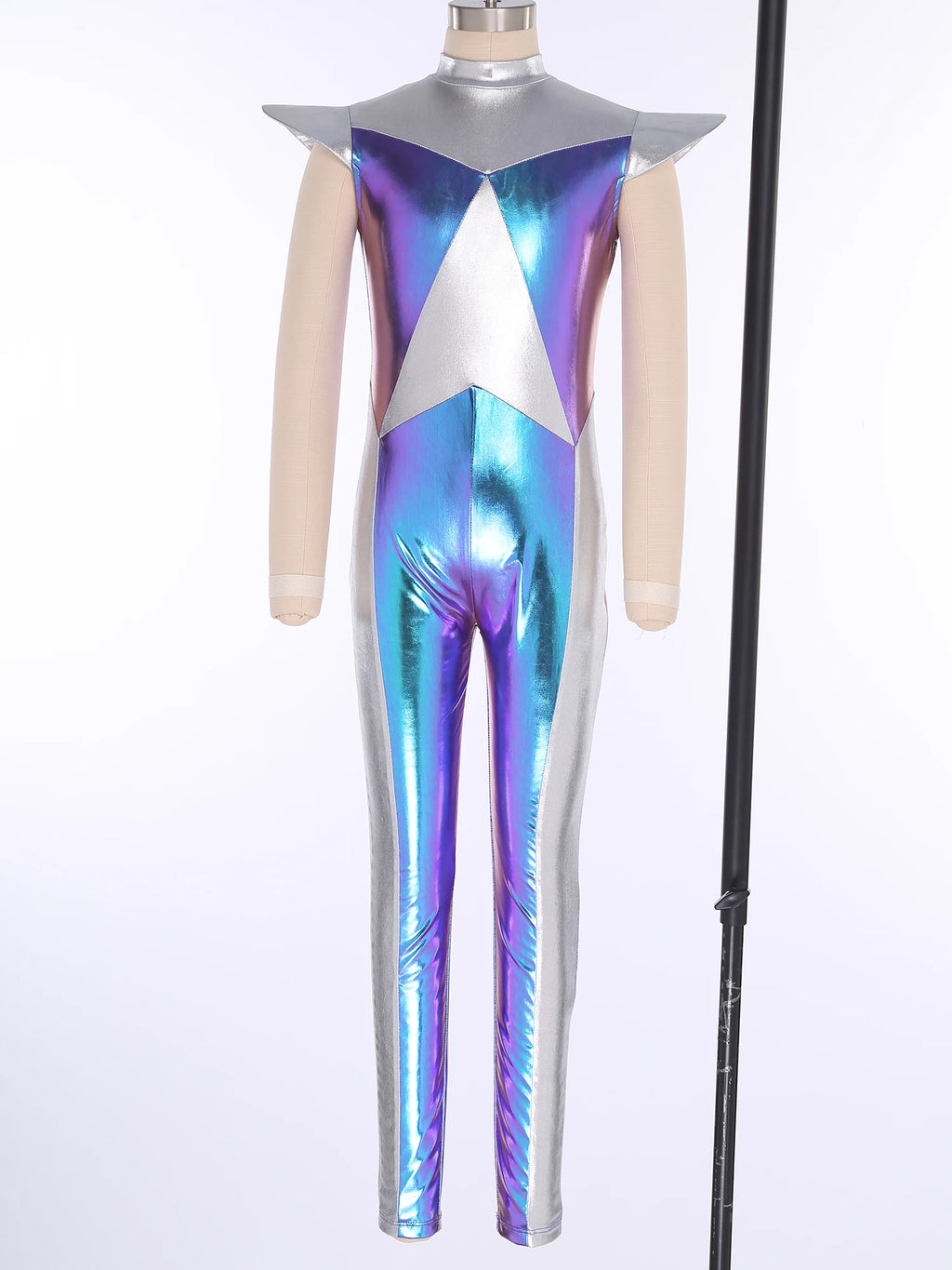 Kids Alien Cosplay Halloween Costume Shiny Bodysuit Astronaut Tech Theme Party Outfit Role Play Jumpsuit Astronaut Dress Up