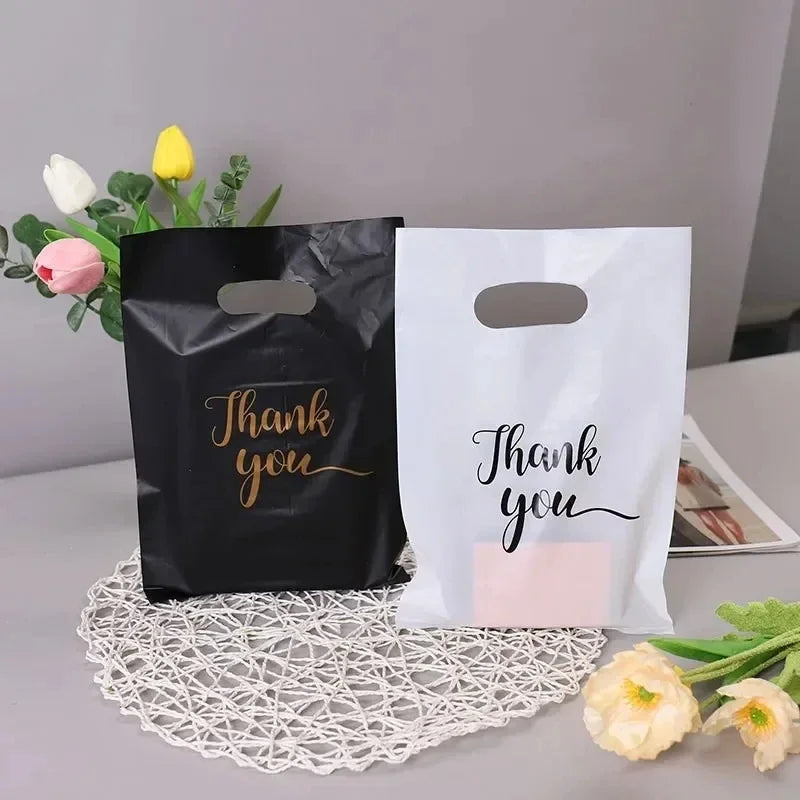 100Pcs Thank You Plastic Bags Christmas Gift Packaging Bag Bread Pack Bag Small Business Plastic Gift Decoration Bag