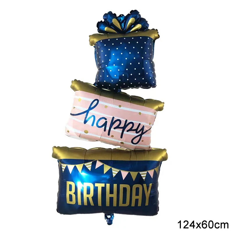 Large Birthday Cake Foil Balloons Cartoon Bear Cake Balloon Kids Toys Happy Birthday Party Decoration Supplies Photo Props INS