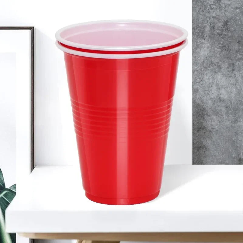 50Pcs/pack 16Oz Plastic Party Cups Disposable Water Cups Recyclable Red Cups with Fill Lines for Drinks,BBQ,Picnic,Party Game