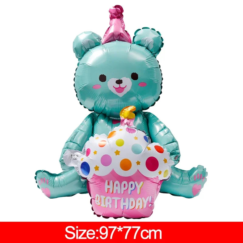 3-Layer Large Cake Balloons  Birthday Cartoon Bear Cake Foil Balloons for Kids Birthday Party Decoration Props Balloon Toys