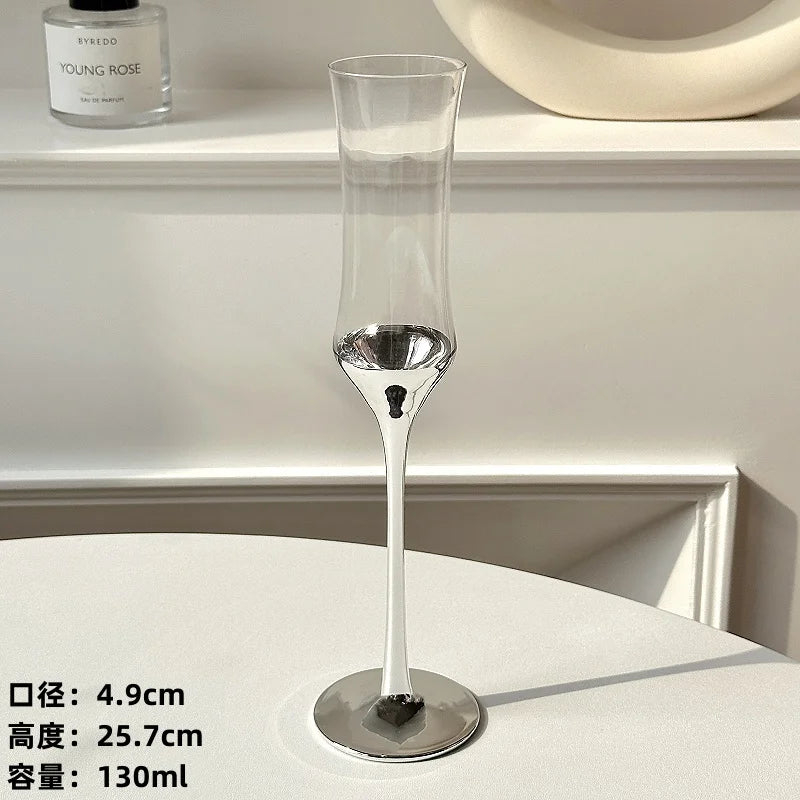 French Waist Champagne Glass Crystal Glass Stilt Plating Bubble Glass High-value Red Wine Sweet Wine Glass Wedding Party Barware