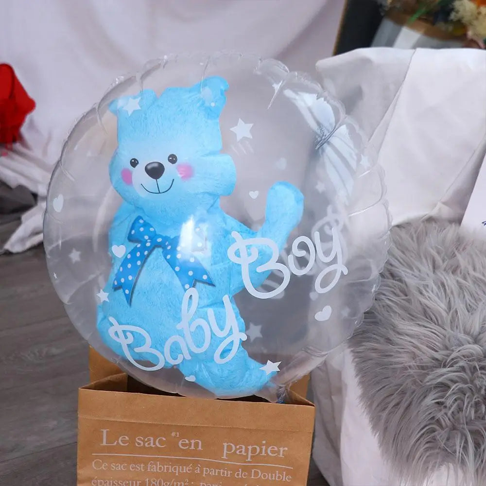 Decoration  Birthday Transparent Double Bubble Foil Blue Pink Bear Balloons Party Supplies Globos