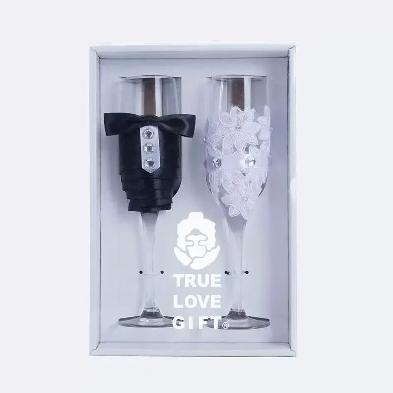 A Pair Exquisite Flute Cup Celebration Romantic Wedding Champagne Cup Lovers Glass Cup Special Gift Suitable for Wedding Party