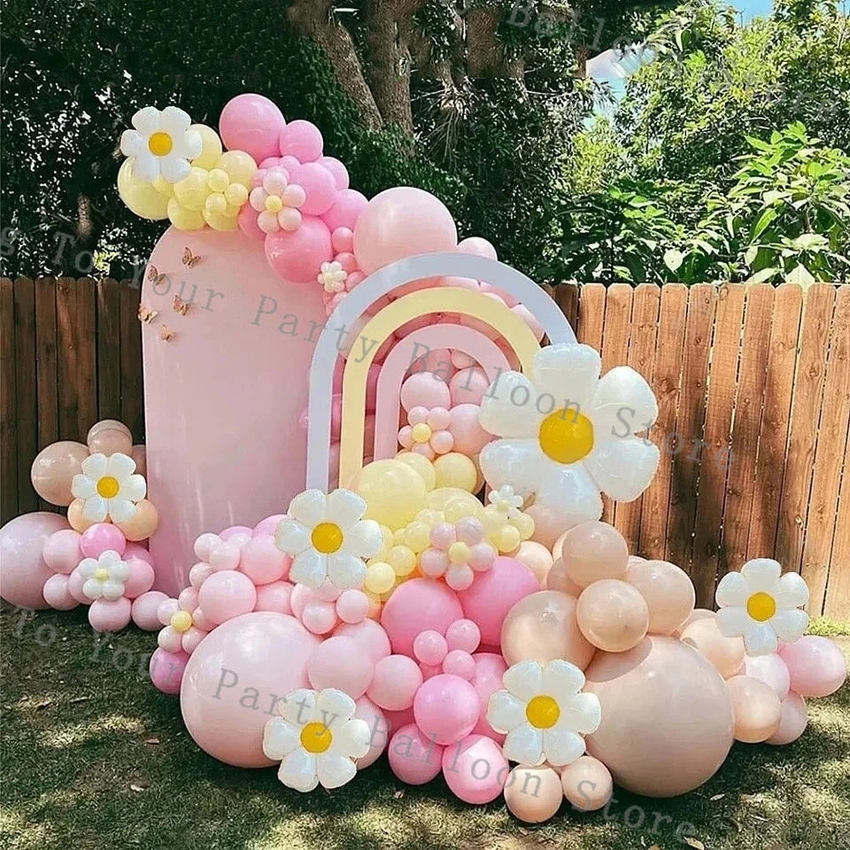 Baby Shower Balloons Garland Arch Kit Daisy Ballon Pink Yelloow Baby Baptism Decorations Birthday Party Wedding Decor Supplies