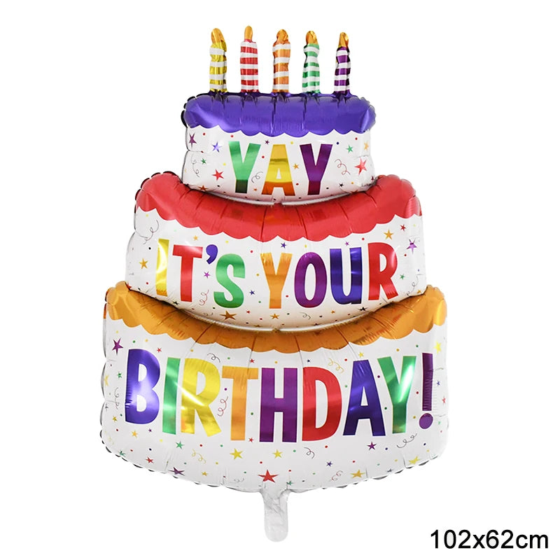 Large Birthday Cake Foil Balloons Cartoon Bear Cake Balloon Kids Toys Happy Birthday Party Decoration Supplies Photo Props INS
