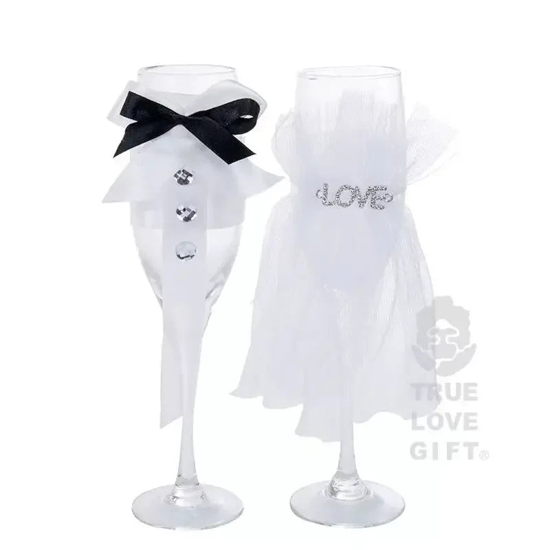 A Pair Exquisite Flute Cup Celebration Romantic Wedding Champagne Cup Lovers Glass Cup Special Gift Suitable for Wedding Party