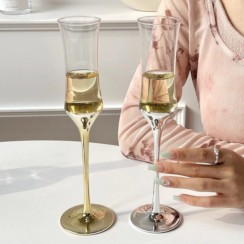 French Waist Champagne Glass Crystal Glass Stilt Plating Bubble Glass High-value Red Wine Sweet Wine Glass Wedding Party Barware