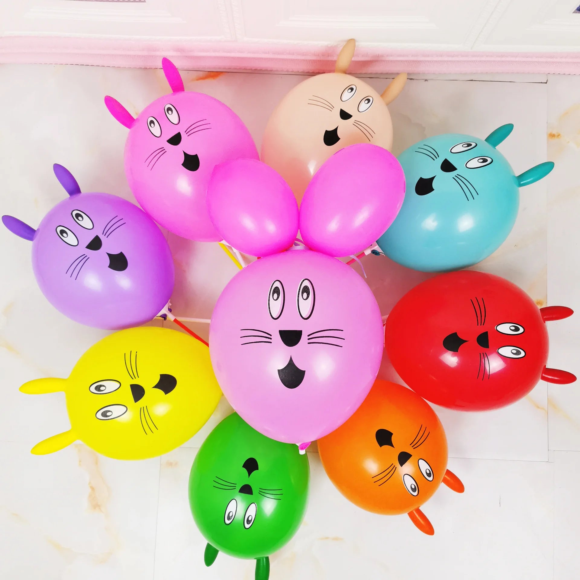 10pcs Cute Bunny Head Balloons - Mixed Color Latex, Perfect for Easter and Festive Decorations with Long Ears Design, Decorative