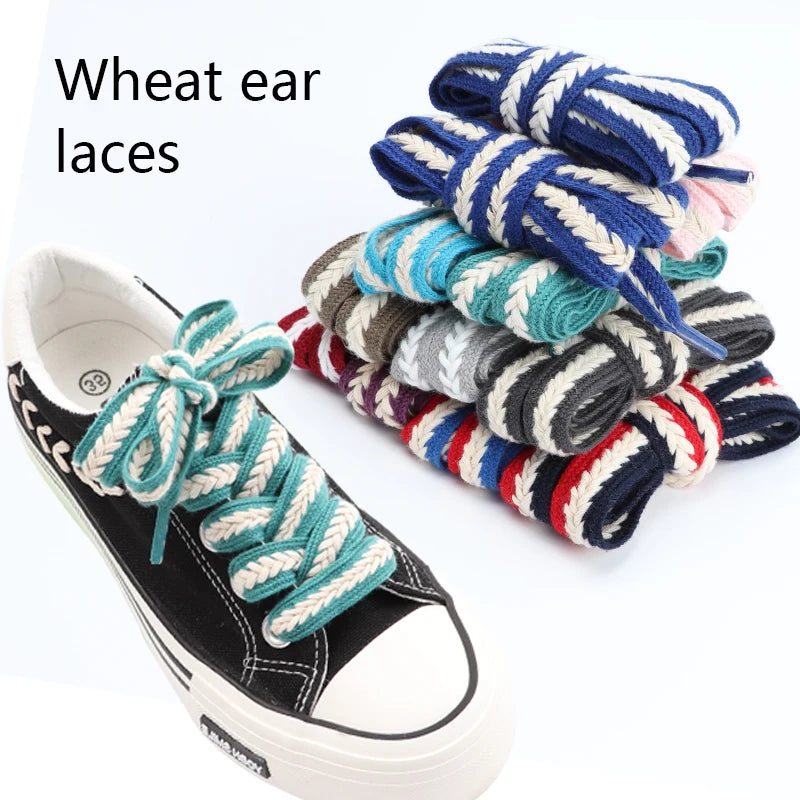 Flat Shoelaces for Sneakers Shoe laces Wide1.5cm Luxury Rainbow Shoelace For Women Man Textured Weave Color Classic Shoestrings