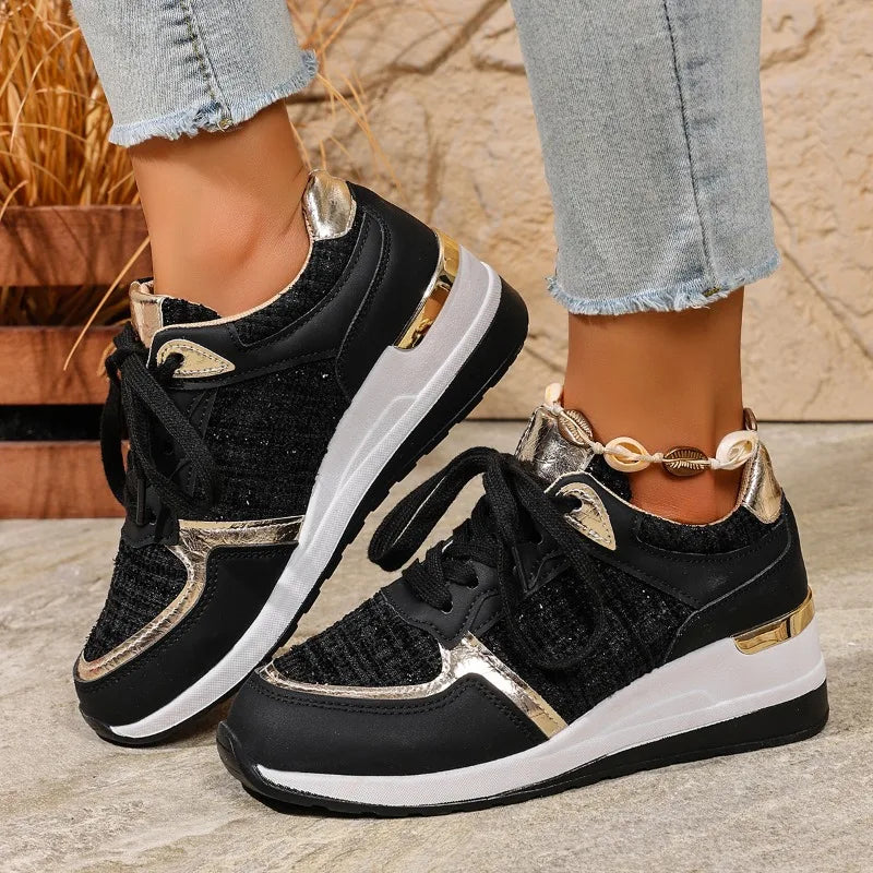2025 Women Vulcanized Casual Platform Ladies Lightweight Sneakers Tennis Female Women Sneakers Lace-Up Wedge Sport New Shoes