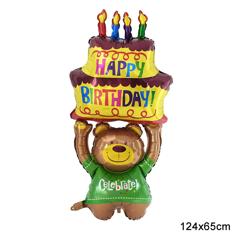 Large Birthday Cake Foil Balloons Cartoon Bear Cake Balloon Kids Toys Happy Birthday Party Decoration Supplies Photo Props INS