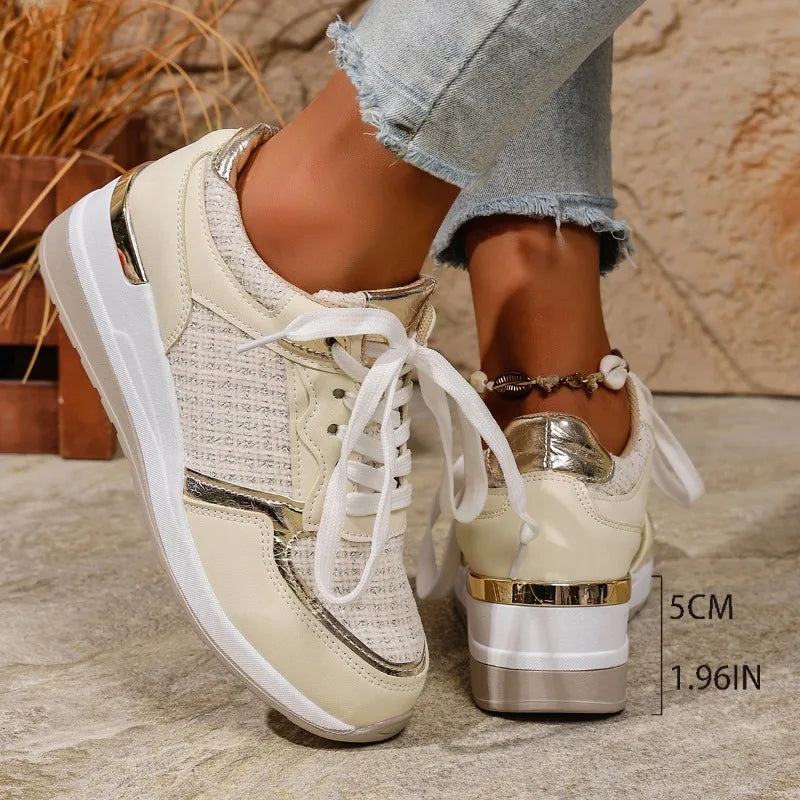 2025 Women Vulcanized Casual Platform Ladies Lightweight Sneakers Tennis Female Women Sneakers Lace-Up Wedge Sport New Shoes