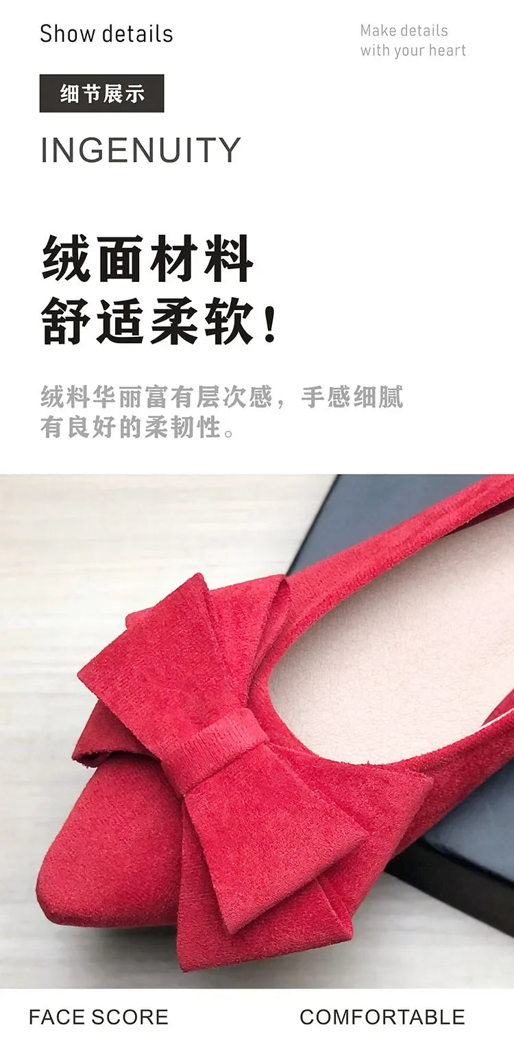 Women Flats with Big Bowknot Red Wedding Shoes Flat Heel Butterfly-knot Soft Sole Small Size 33 34 large size 43 Rose Red Flats