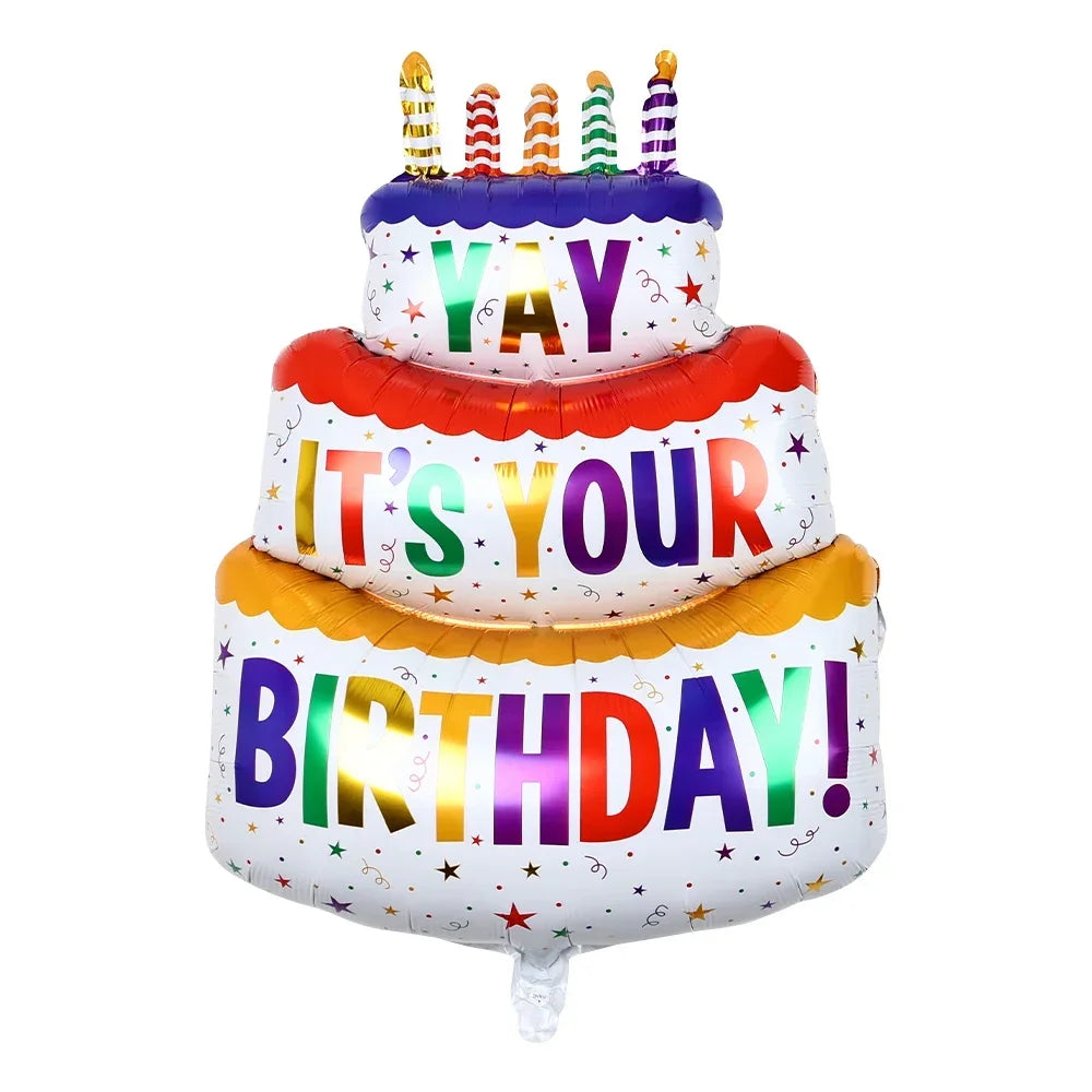 3-Layer Large Cake Balloons  Birthday Cartoon Bear Cake Foil Balloons for Kids Birthday Party Decoration Props Balloon Toys