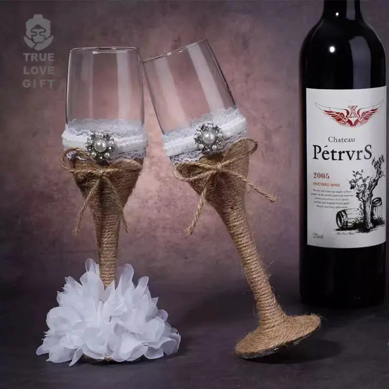 A Pair Exquisite Flute Cup Celebration Romantic Wedding Champagne Cup Lovers Glass Cup Special Gift Suitable for Wedding Party