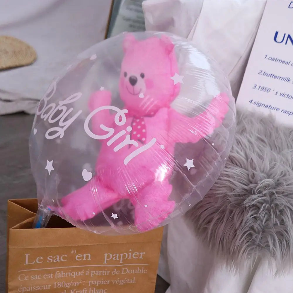 Decoration  Birthday Transparent Double Bubble Foil Blue Pink Bear Balloons Party Supplies Globos