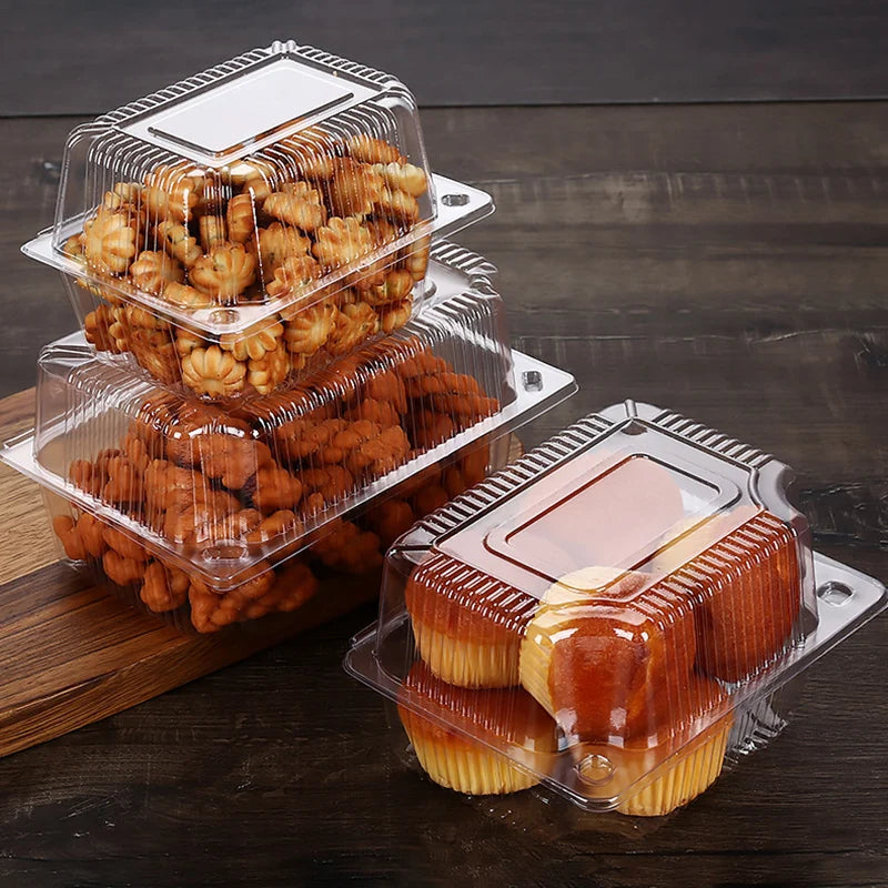 100Pcs Disposable Plastic Cake Packing Boes Clear Fruit Salad Bread Box Takeway Bento Boxes Party Cookie Cake Food Container