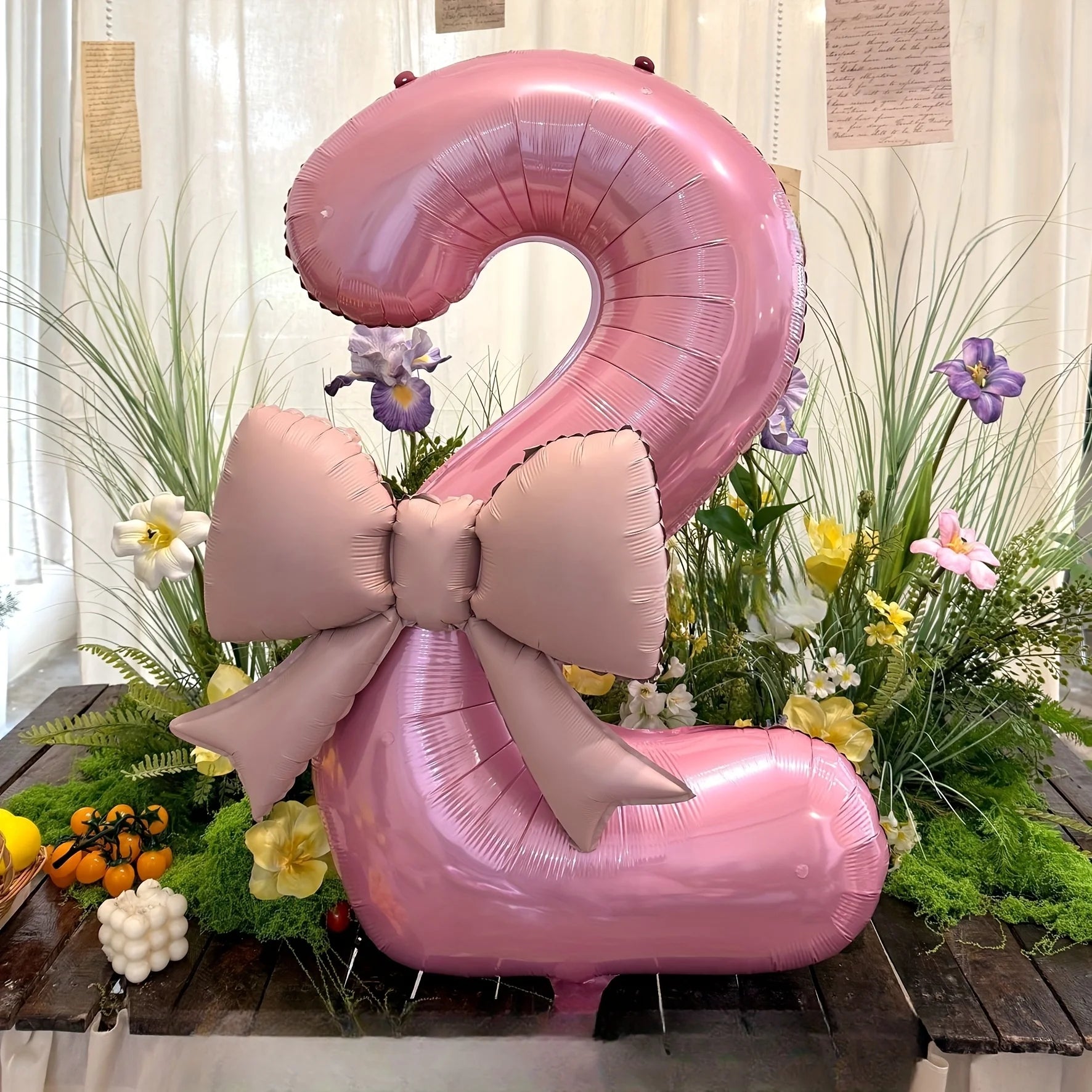 2pcs Large Pink Number-Shaped Foil Balloons with Matte Bow Decorations for Birthday Party, Outdoor Event, Anniversary
