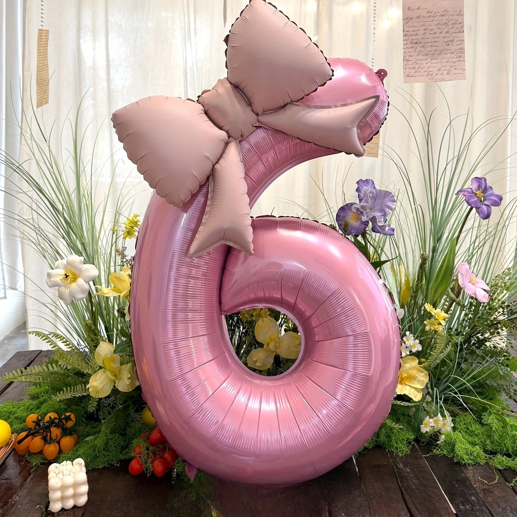 2pcs Large Pink Number-Shaped Foil Balloons with Matte Bow Decorations for Birthday Party, Outdoor Event, Anniversary