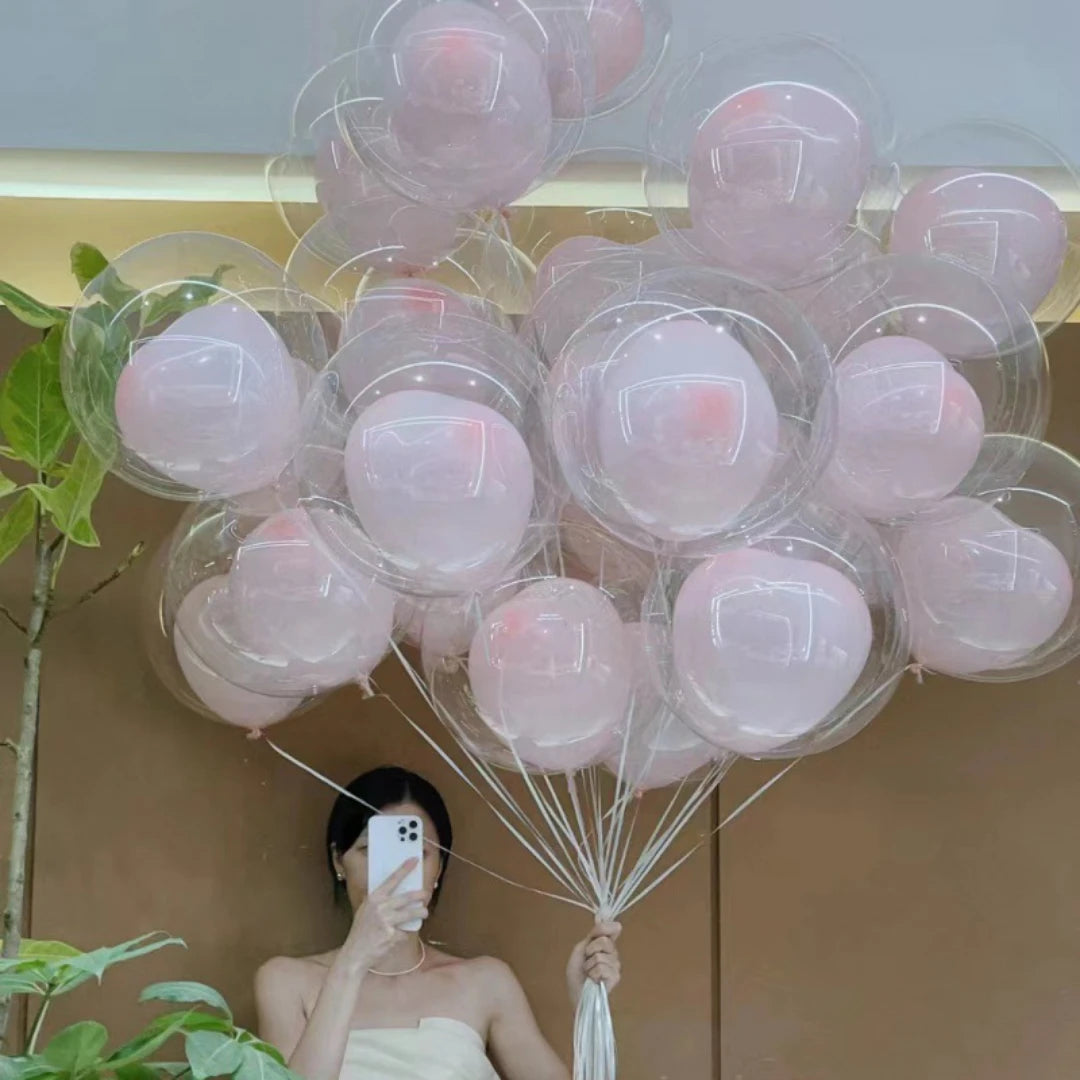 Transparent Bobo Balloons with Pink Blue Heart Latex Balloon Birthday Party Wedding Valentine's Day Gifts Home Decorations 20Pcs