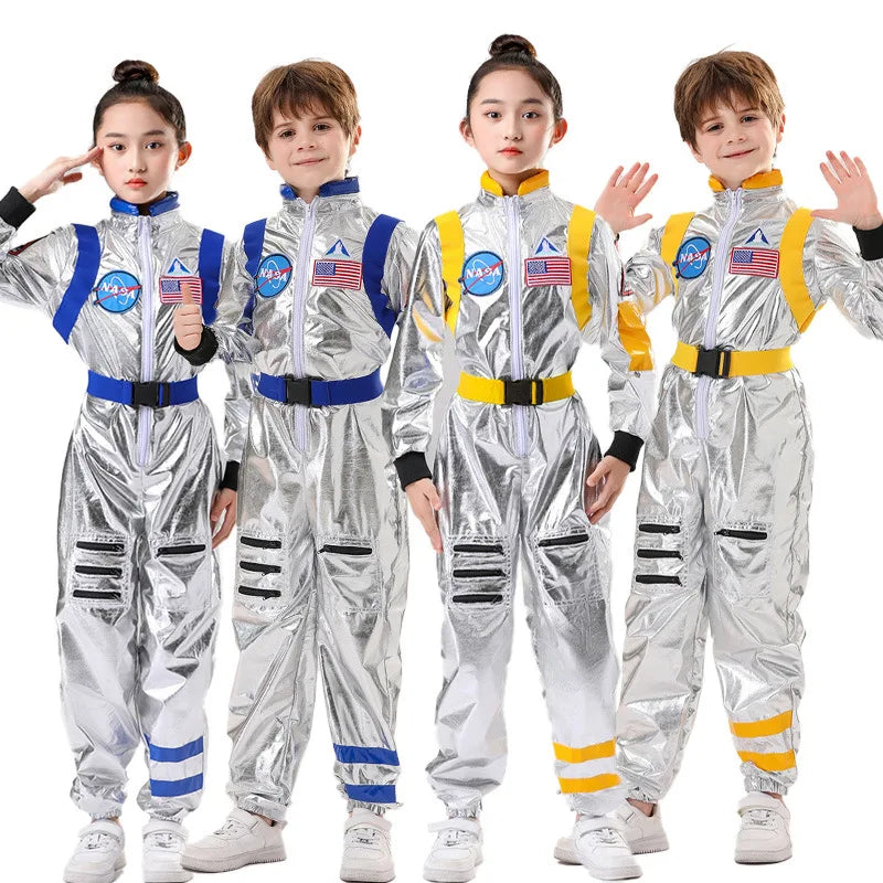 Astronaut Costume Kids Astronaut Silver Jumpsuit Space Themed Party Dress Up Boys Girls Spaceman Cosplay Children Space Suit