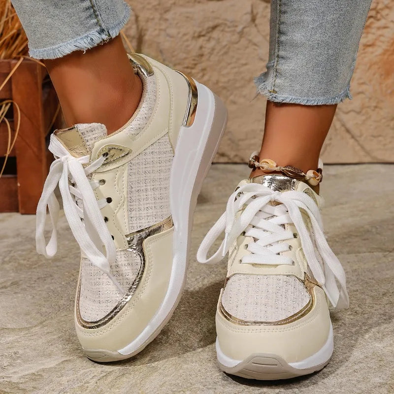 2025 Women Vulcanized Casual Platform Ladies Lightweight Sneakers Tennis Female Women Sneakers Lace-Up Wedge Sport New Shoes