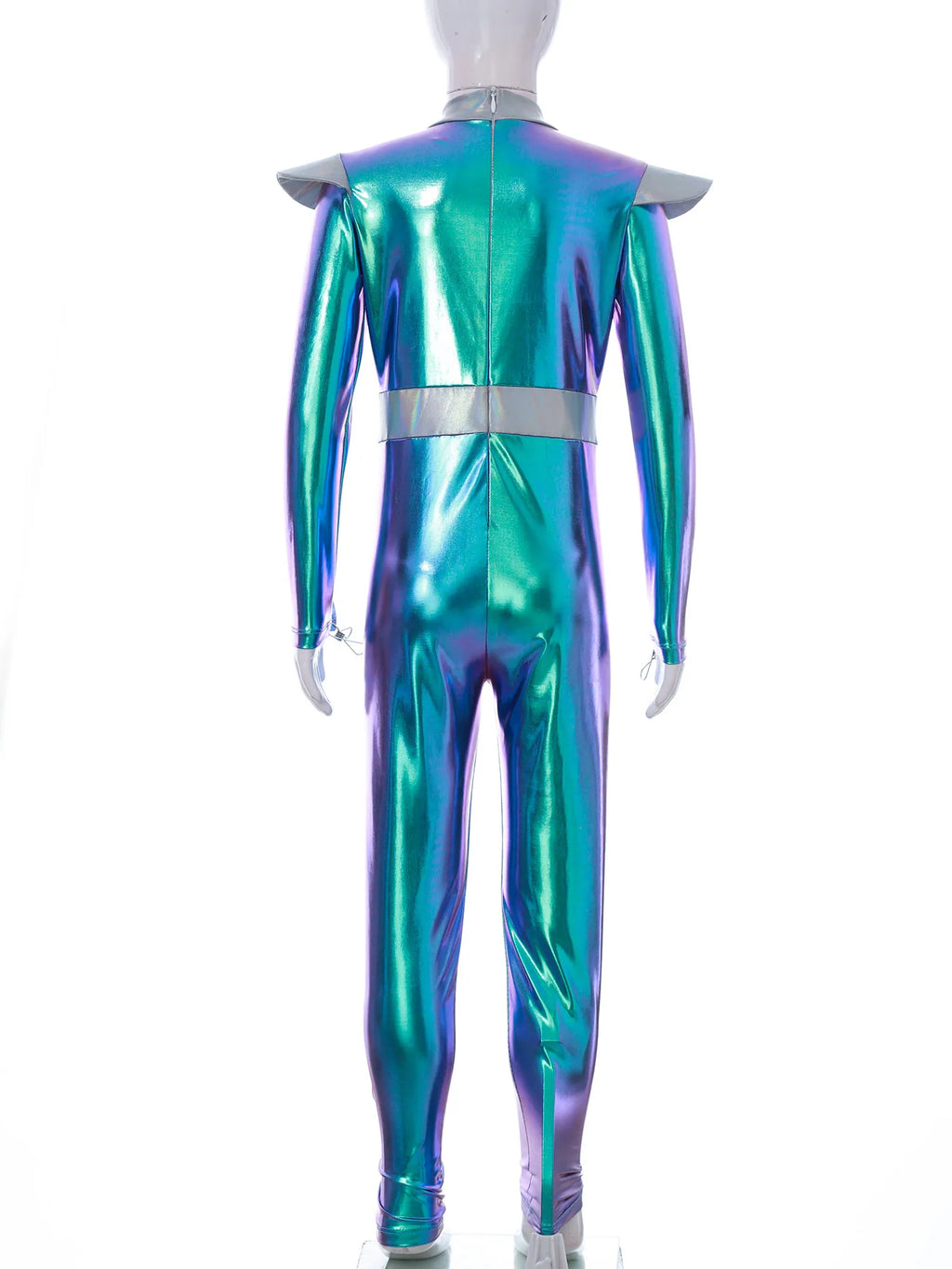 Kids Alien Cosplay Halloween Costume Shiny Bodysuit Astronaut Tech Theme Party Outfit Role Play Jumpsuit Astronaut Dress Up